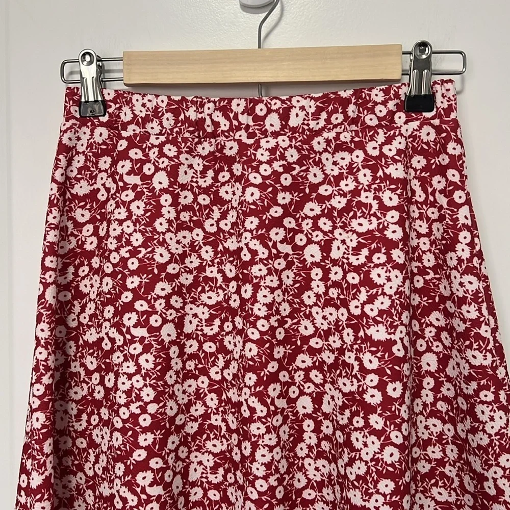 Shein Girls Floral red and white Midi Skirt size 11-12